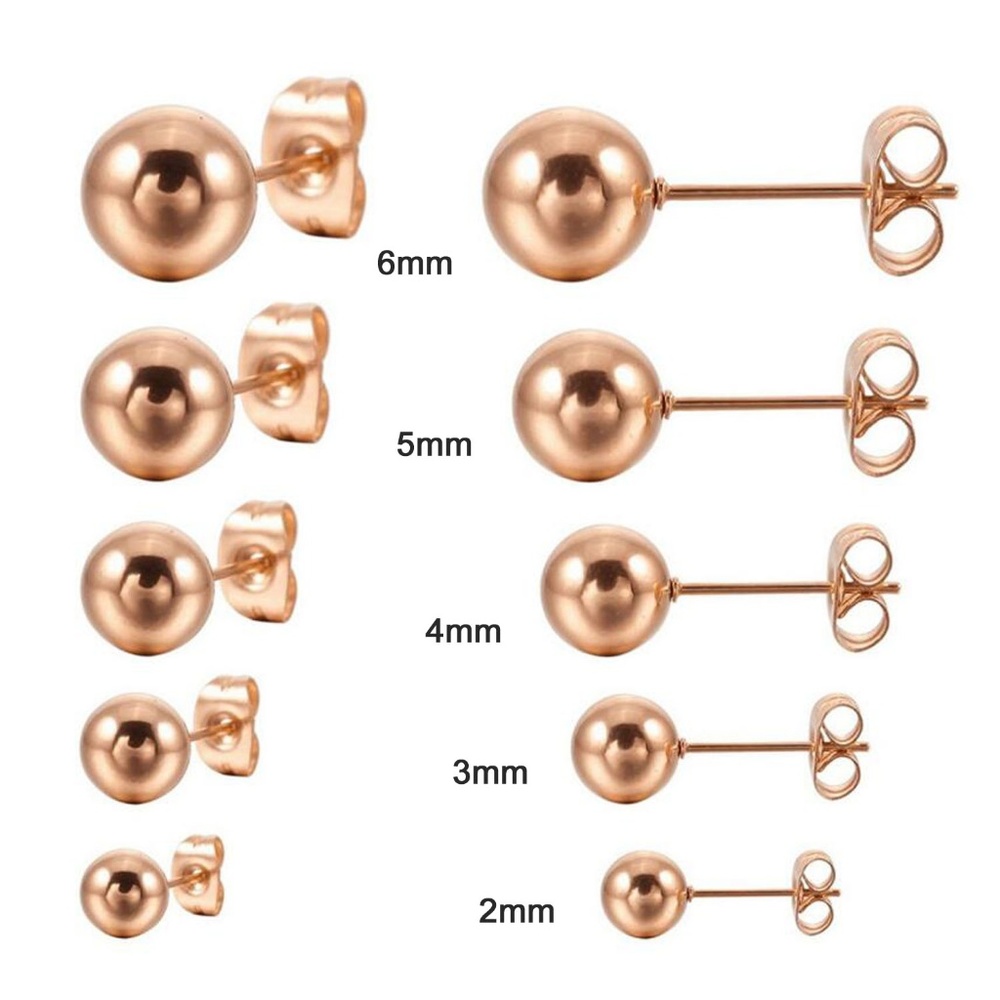 5Pair Set Rose Gold Round Solid Ball Stud Earrings